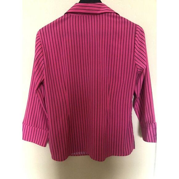 Elementz Stretch Hot Pink Striped Botton-up Blouse Size M - Picture 2 of 9